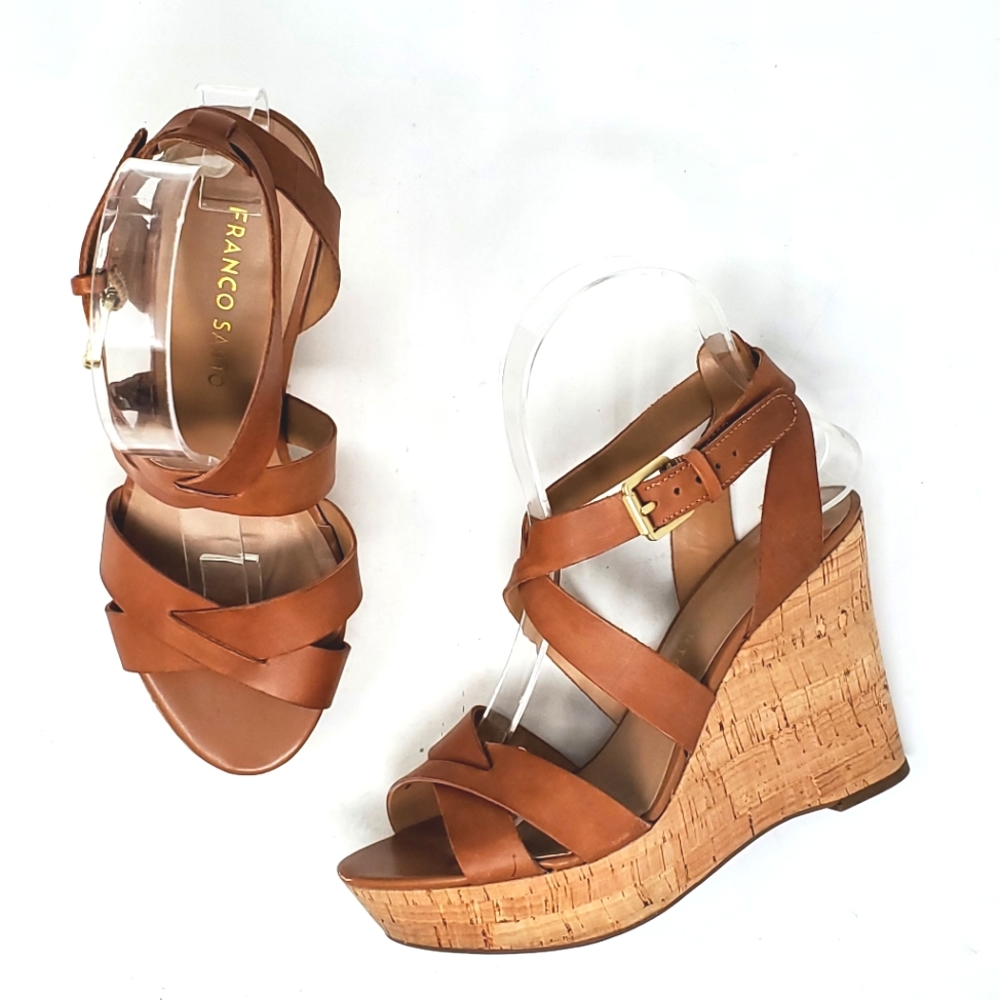 FRANCO SARTO Strappy Cork Wedge Sandals 6M